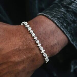 Solid Sterling Silver 2ct Diamond Mens Tennis Bracelet Guys 7" 8" New Jewelry